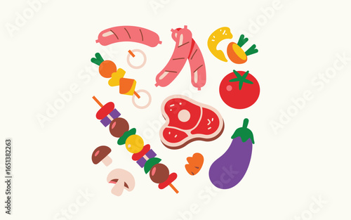 Assortment of grilled foods and vegetables for a summer barbecue