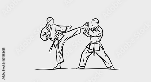 Dynamic Karate Duel - Two Figures in Martial Arts Combat Pose.