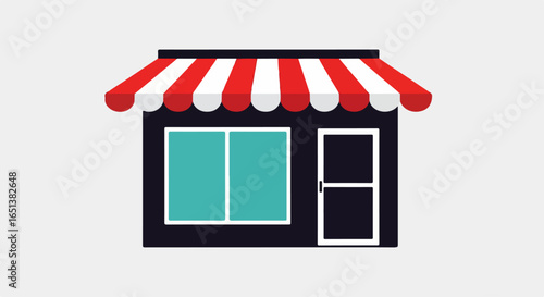 Flat Design Illustration of a Small Retail Storefront with Red and White Awning.