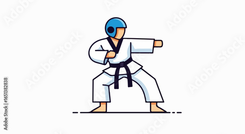 Martial Artist in Protective Gear Performing a Karate Stance.