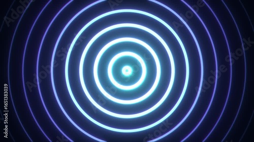loop blue glowing background of circles. hypnotizing tunnel