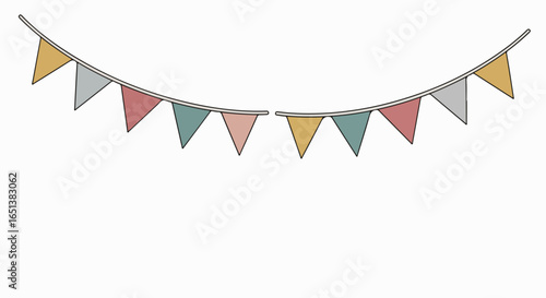 Colorful Triangle Bunting Flags Stringed Together for Festive Decoration.