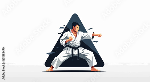 Martial Artist in White Gi Executes Powerful Karate Punch with Focused Intensity.