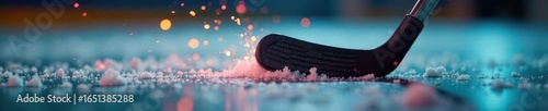 Close-up of putter around washer; hockey stick nearby, game, ice hockey, stick