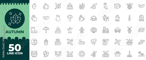 Autumn Line Editable Icons set. Vector illustration in modern thin line style of Autumn icons: fall, pumpkin, leaf, etc