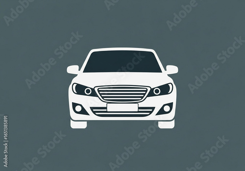 Front view of a white sedan car depicted as a simple vector graphic on a gray background.