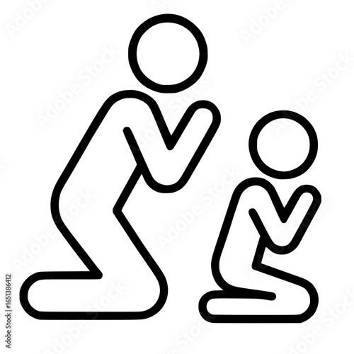 Isolated Outline Icon of Adult and Child Praying
