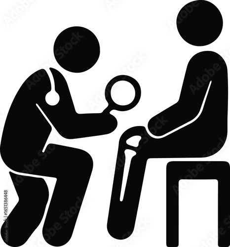 Vector Illustrator Doctor examines patients knee with magnifying glass Silhouette