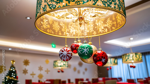 Elegant Christmas Decorations with a Festive Chandelier and Ornaments