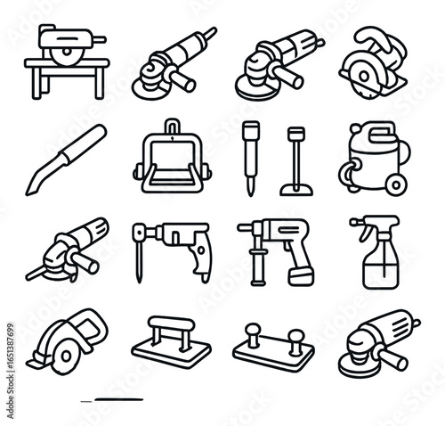 Collection of outline icons of various hand and power tools