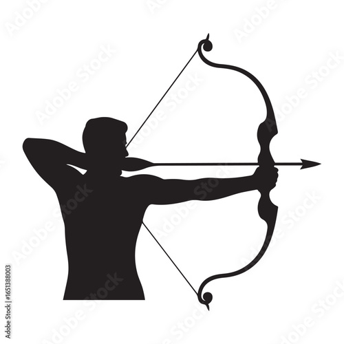 Black bow limb flexing tension. Vector black silhouette. with white background