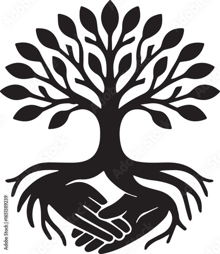 Rooted in Giving, Hands Forming Roots and Branches of a Tree.  International Day of Charity Concept.