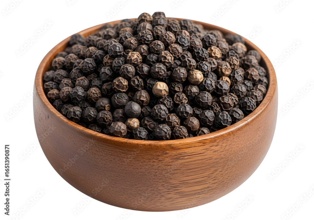 Wooden Bowl Filled with Black Peppercorns Cut Out PNG. Wooden Bowl Filled with Black Peppercorns Cut Out PNG.