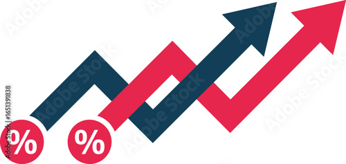 Growth chart with percentage symbols, financial statistics, business success, profit increase, investment return, economic performance trend