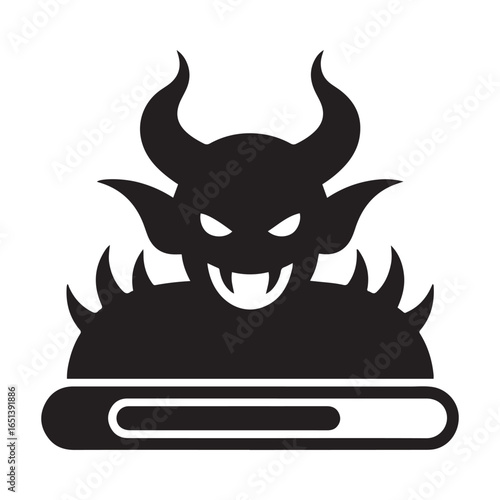 Monster boss health bar icon demon horned. Vector black silhouette. with white background