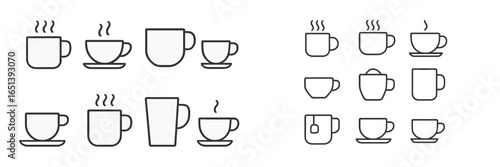 Various cup designs with steam in vector illustration style