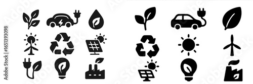 Eco-friendly symbols representing sustainable energy and conservation