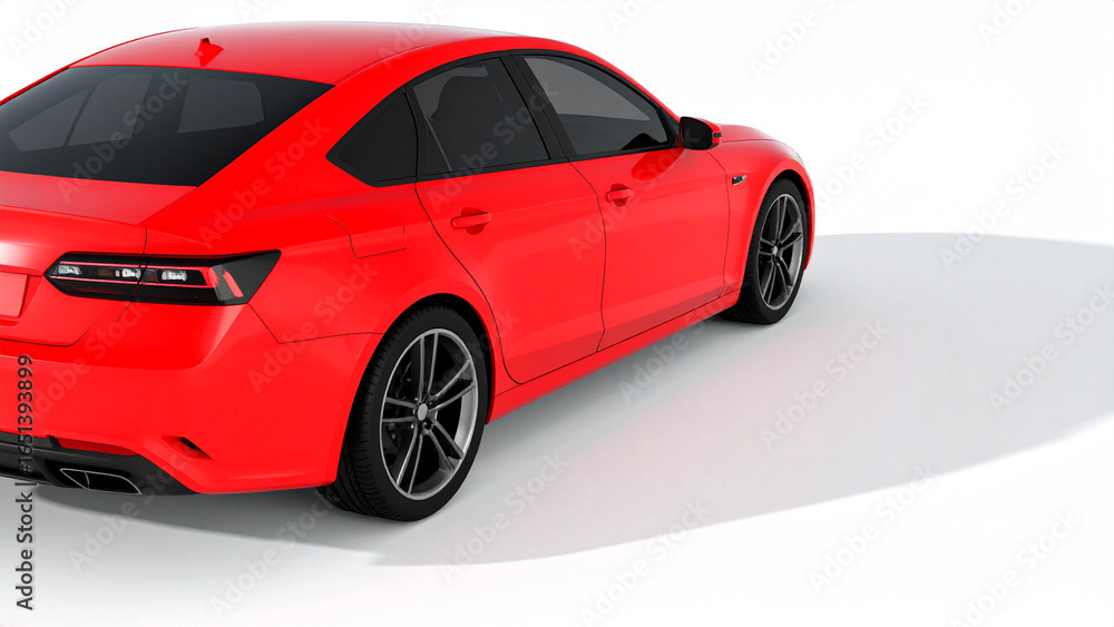 Naklejka premium Angled 3D render of a generic red modern luxury sedan. Minimalist automotive design concept isolated on a clean white background.