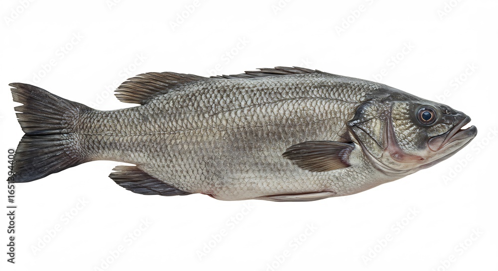 Fototapeta premium Freshwater fish dramatically posed against bright white background. AI Generated