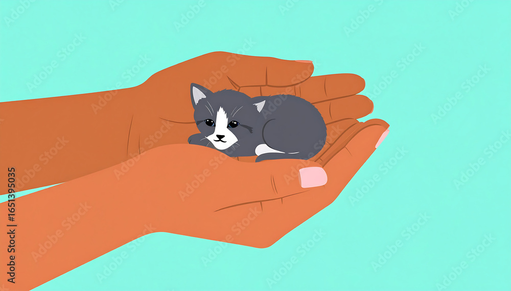 Obraz premium Kitten held gently in hands