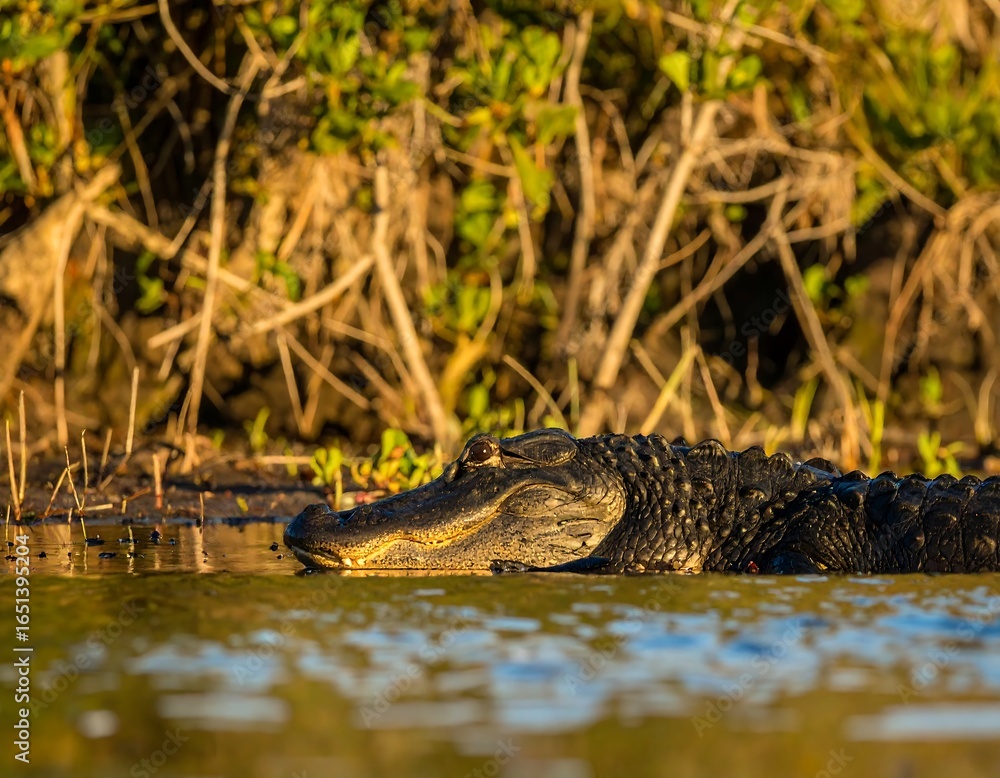Fototapeta premium Alligator resting in marsh