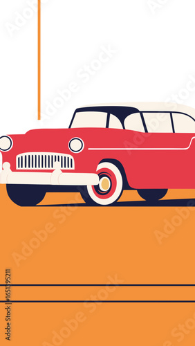 Red Vintage American Car Illustration automobile retro