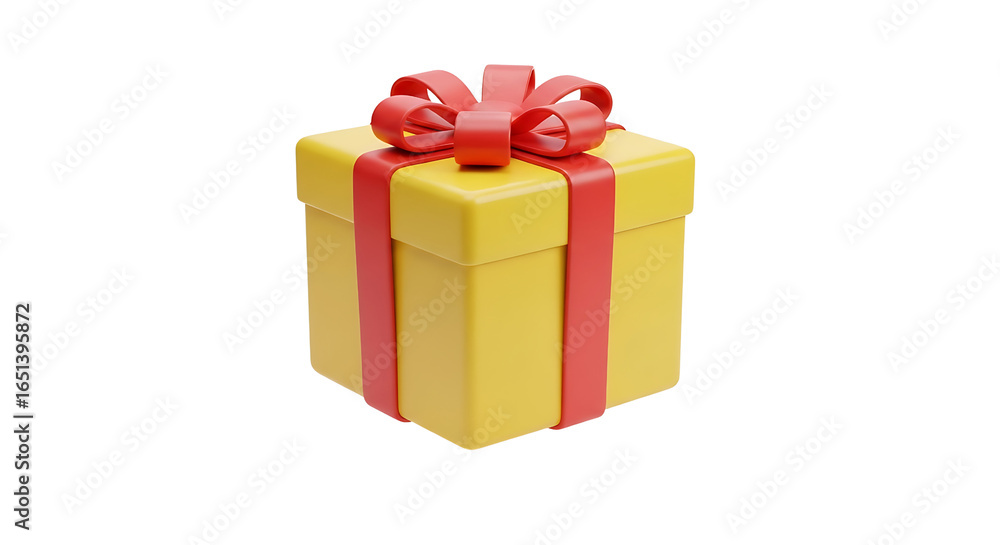 Obraz premium Yellow gift box with red ribbon on black background