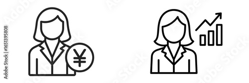 Business woman symbols showing financial growth and currency exchange