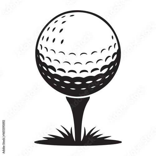 Black And White Golf Ball On Tee Minimalist Sport Illustration Vector Design. Vector black silhouette. with white background