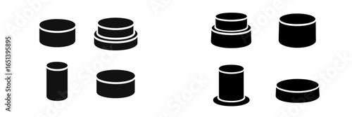 Vector illustration of various cylindrical shapes in black and white