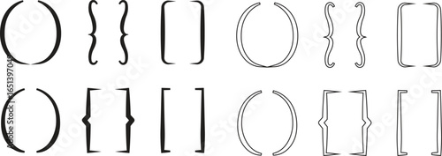 Brackets icon set, black vector collection of round, curly, and square bracket group in flat and line style, punctuation marks, typography symbols, math and coding element bundle