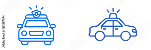 Vector illustration of police cars with lights and sirens activated
