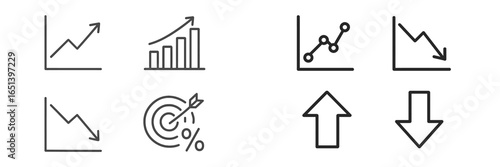 Vector illustration of various financial growth and decline icons