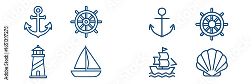 Vector illustration of nautical symbols and elements for marine themes
