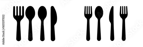Cutlery vector illustration with forks spoons and knives in black