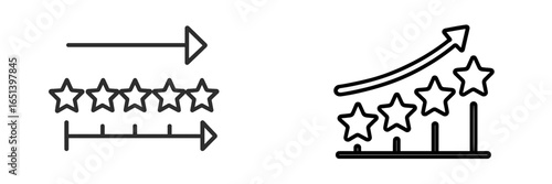 Vector illustration of rating stars and performance increase chart
