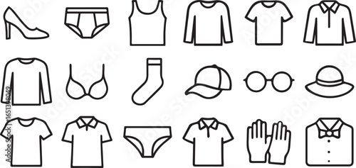 Simple Line Art Illustration of Various Types of Clothing