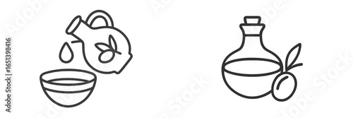 Stylish vector illustration of olive oil pouring into a bowl