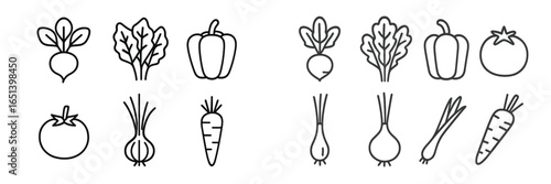 Vegetable icons set featuring fresh produce in vector design