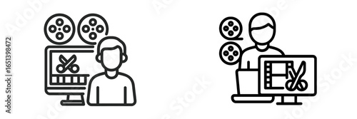 Creative video editing process with computer and film reels