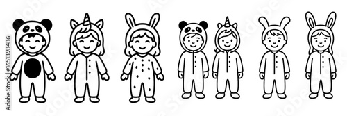 Kids in cute animal costumes for fun playtime illustration