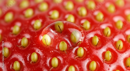 Wallpaper Mural Macro Close-Up of a Water Droplet on a Ripe Strawberry Detail of Fruit Skin Texture Torontodigital.ca
