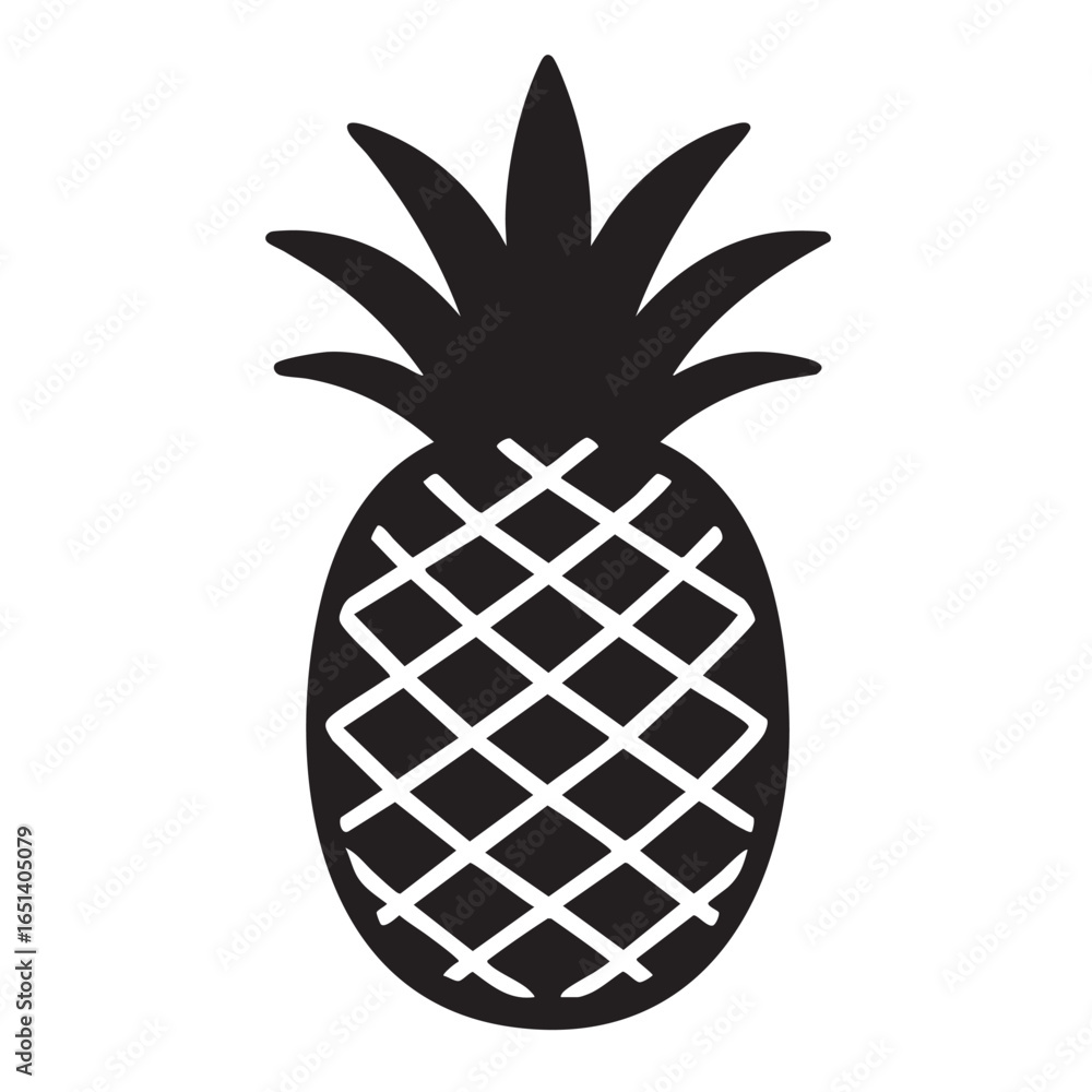 Obraz premium Simple Black and White Pineapple Illustration with Geometric Pattern on a White Background bold black