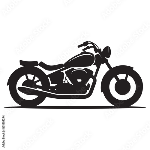 Silhouette vector illustration of a cruiser motorcycle icon. Vector black silhouette. with white background
