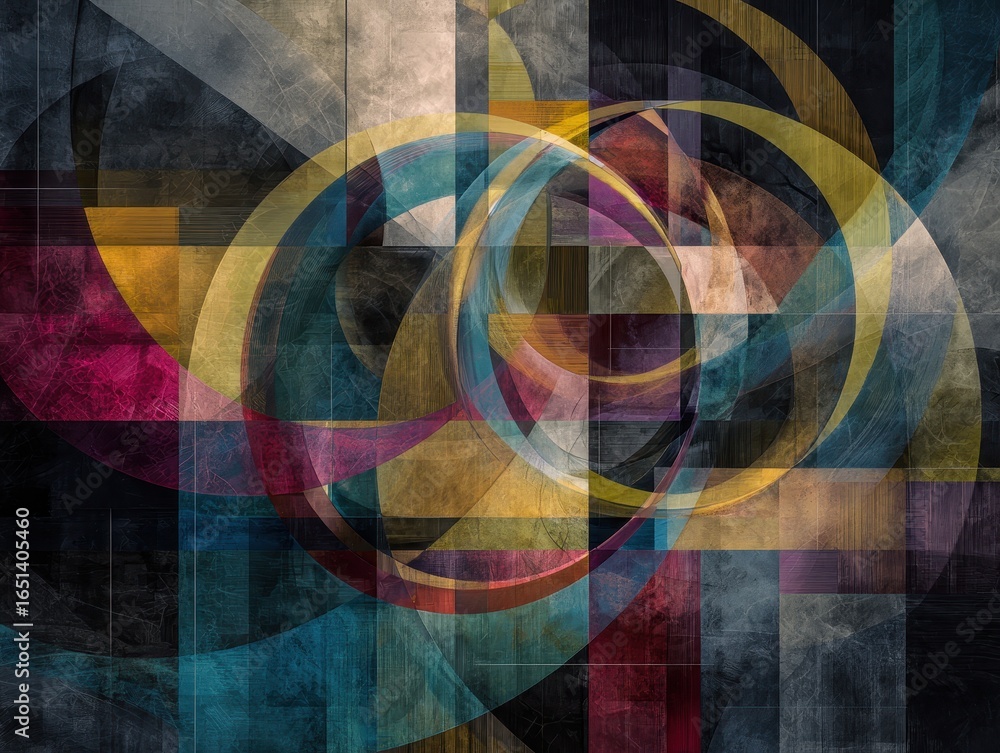 Fototapeta premium Modern Art Elegance: Swirling Colors and Geometric Patterns Abstract Background
