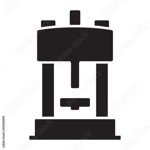 Black hydraulic press icon machine. Vector black silhouette. with white background