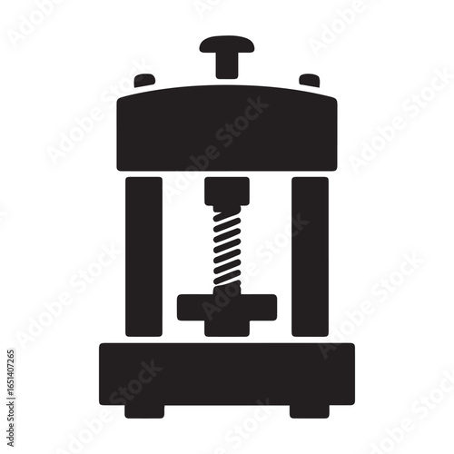 Black hydraulic press icon machine. Vector black silhouette. with white background