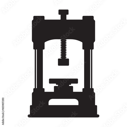 Black hydraulic press icon machine. Vector black silhouette. with white background