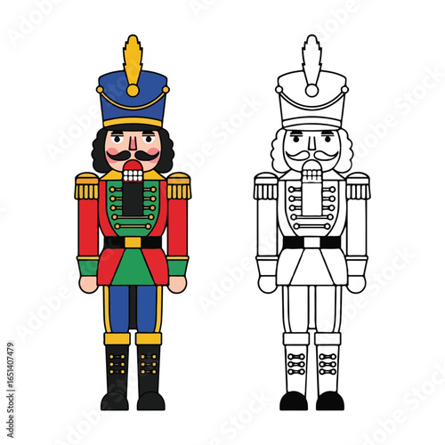 Colorful and Outline Nutcracker Soldier Figures Side by Side christmas holiday