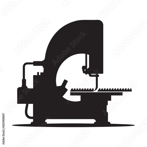 Black silhouette of a metal cutting bandsaw machine. Vector black silhouette. with white background